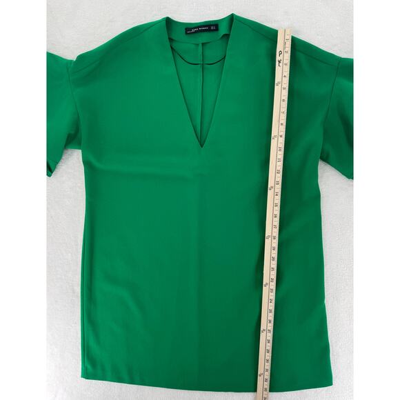 Zara Green Shift Dress XL Ruffle Pullover V neck Knee Length - Picture 10 of 10